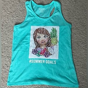The Children's Place Flip Sequin Summer Sea Green Tank Top Girls Size M (7/8)